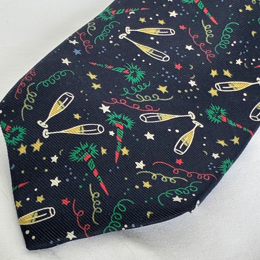 Ferrell Reed Necktie Navy Champagne New Years Eve Silk Handmade Cocktail Party